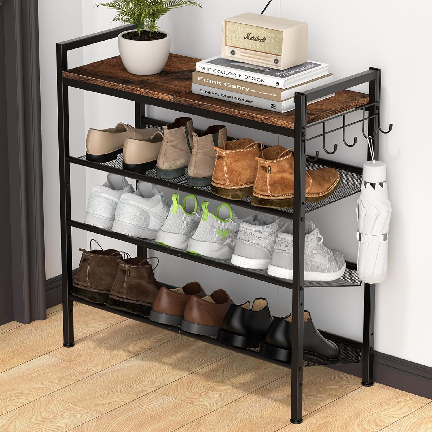 Height-Adjustable 4-Tier Shoe Rack