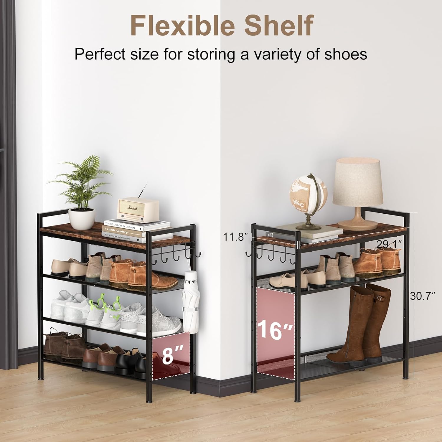 Height-Adjustable 4-Tier Shoe Rack