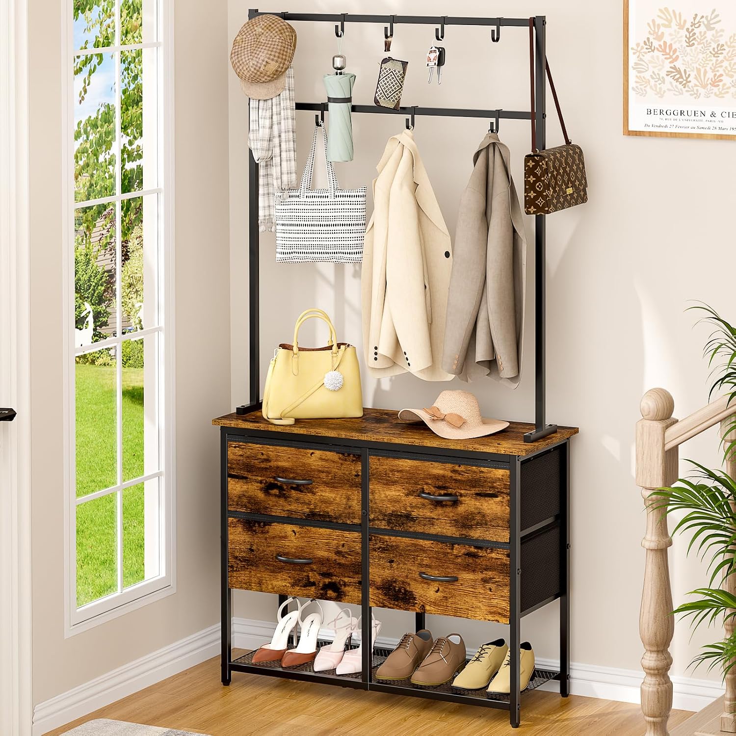 Hall Tree with Shoe Bench