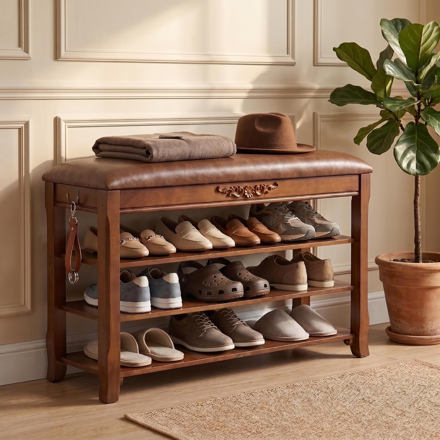 Cushioned Shoe Storage Bench