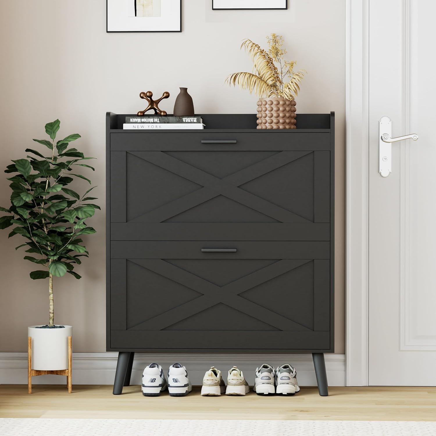 Slim Barn Door Shoe Cabinet