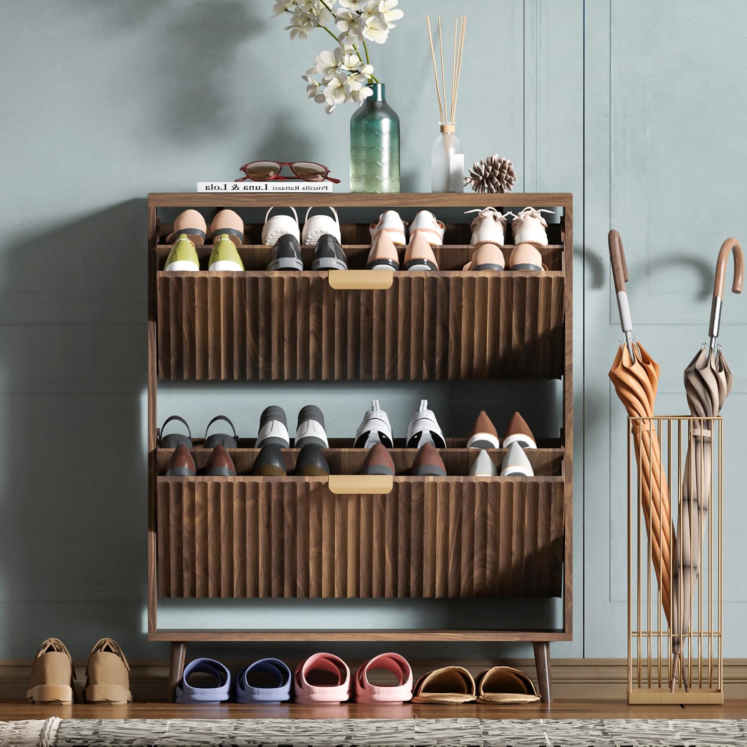 Narrow Walnut Shoe Cabinet