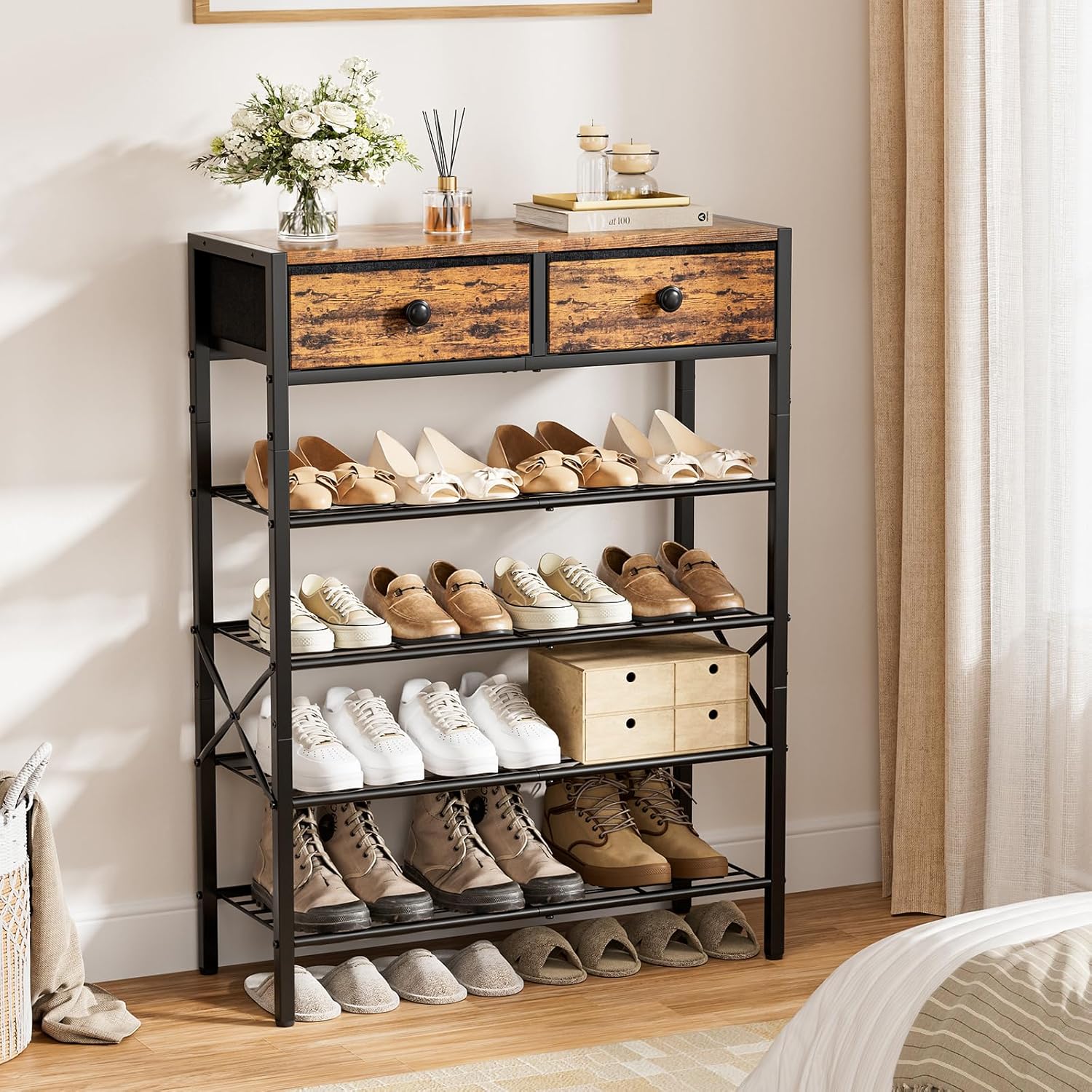 Rustic Brown 5-Tier Shoe Rack