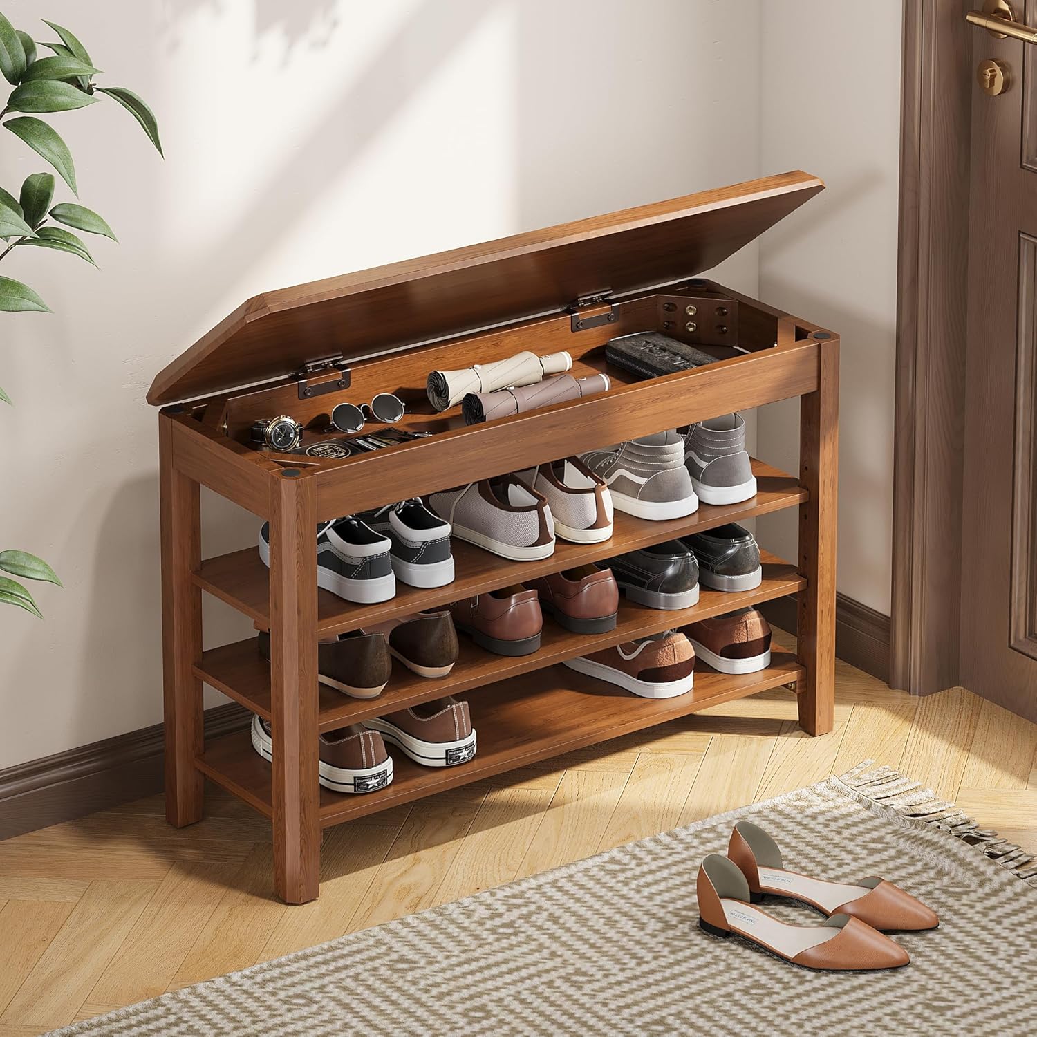 Rubberwood 3-Tier Shoe Bench