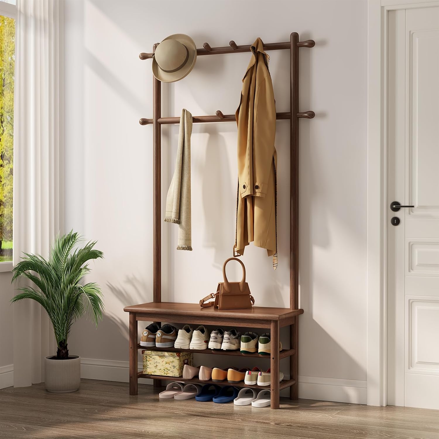 Walnut Hall Tree with Bench