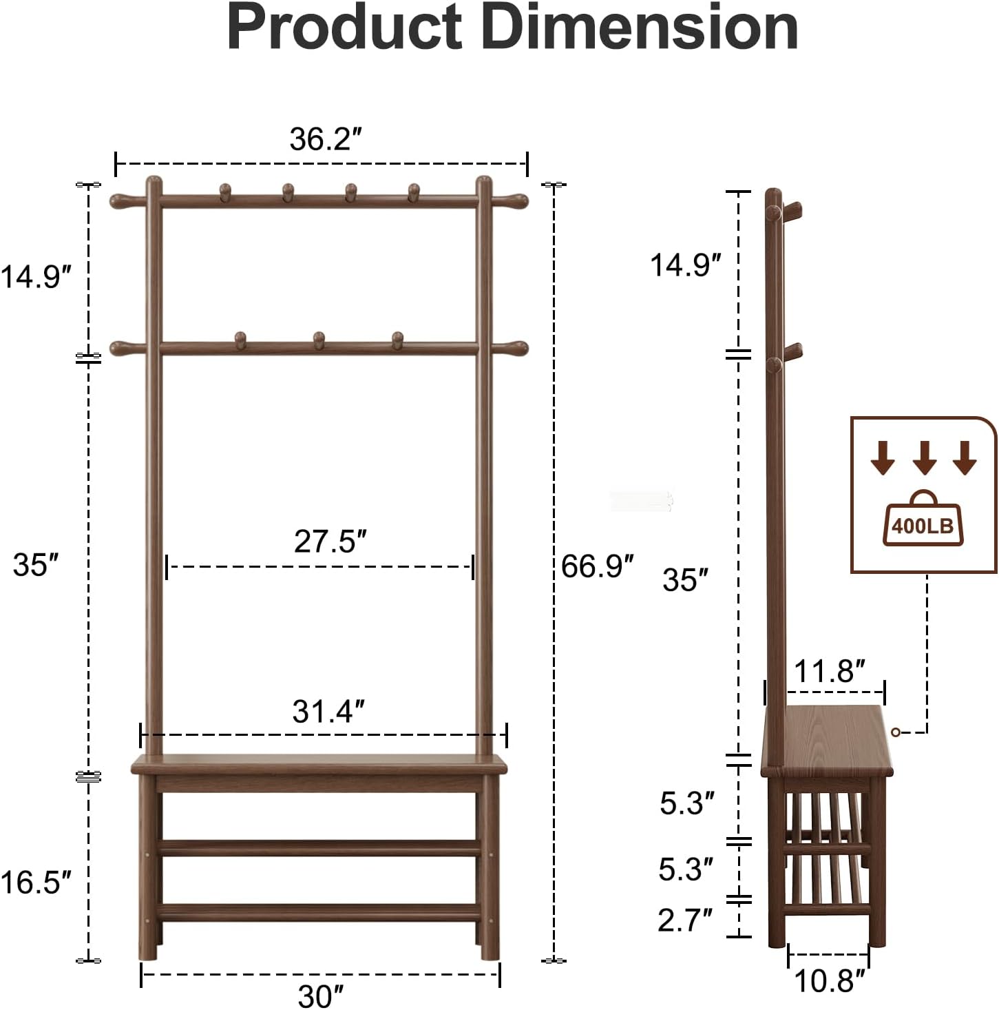Walnut Hall Tree with Bench