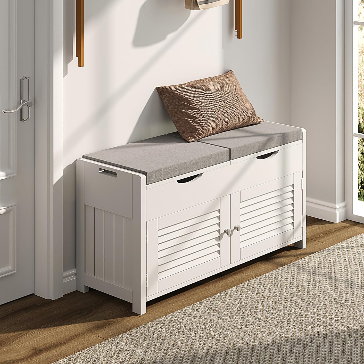 White Lift-Top Shoe Bench