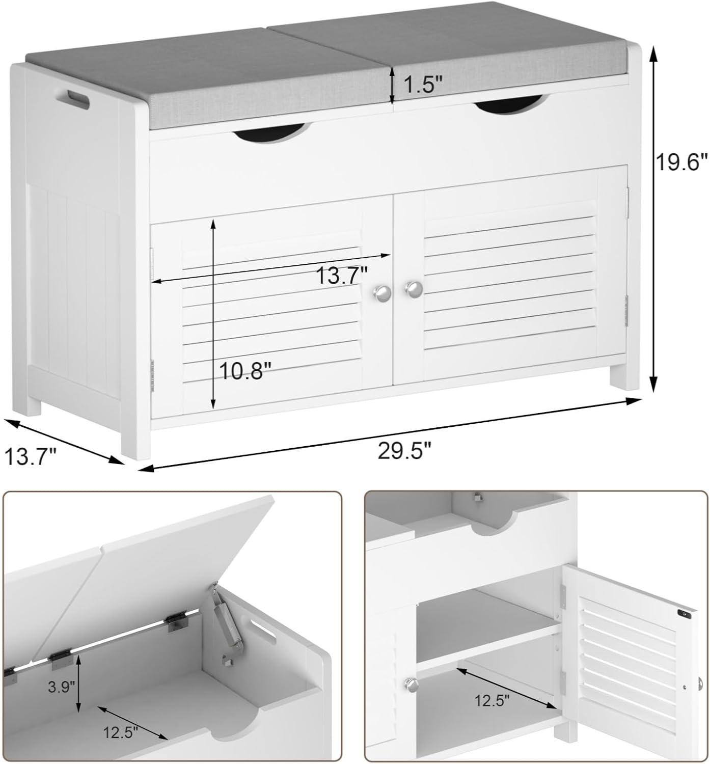 White Lift-Top Shoe Bench